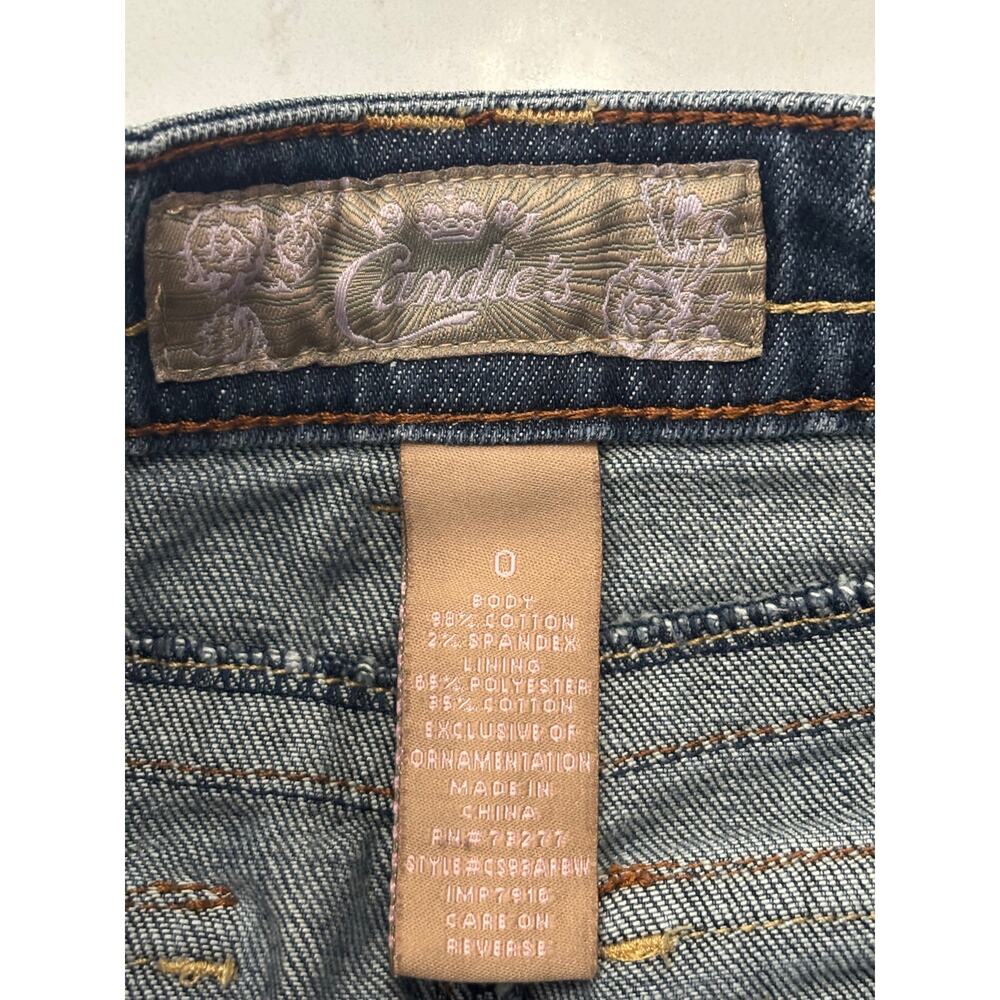 Candies Y2K micro mini denim skirt sz 0 blue pocket embellished retro unique - Picture 7 of 9